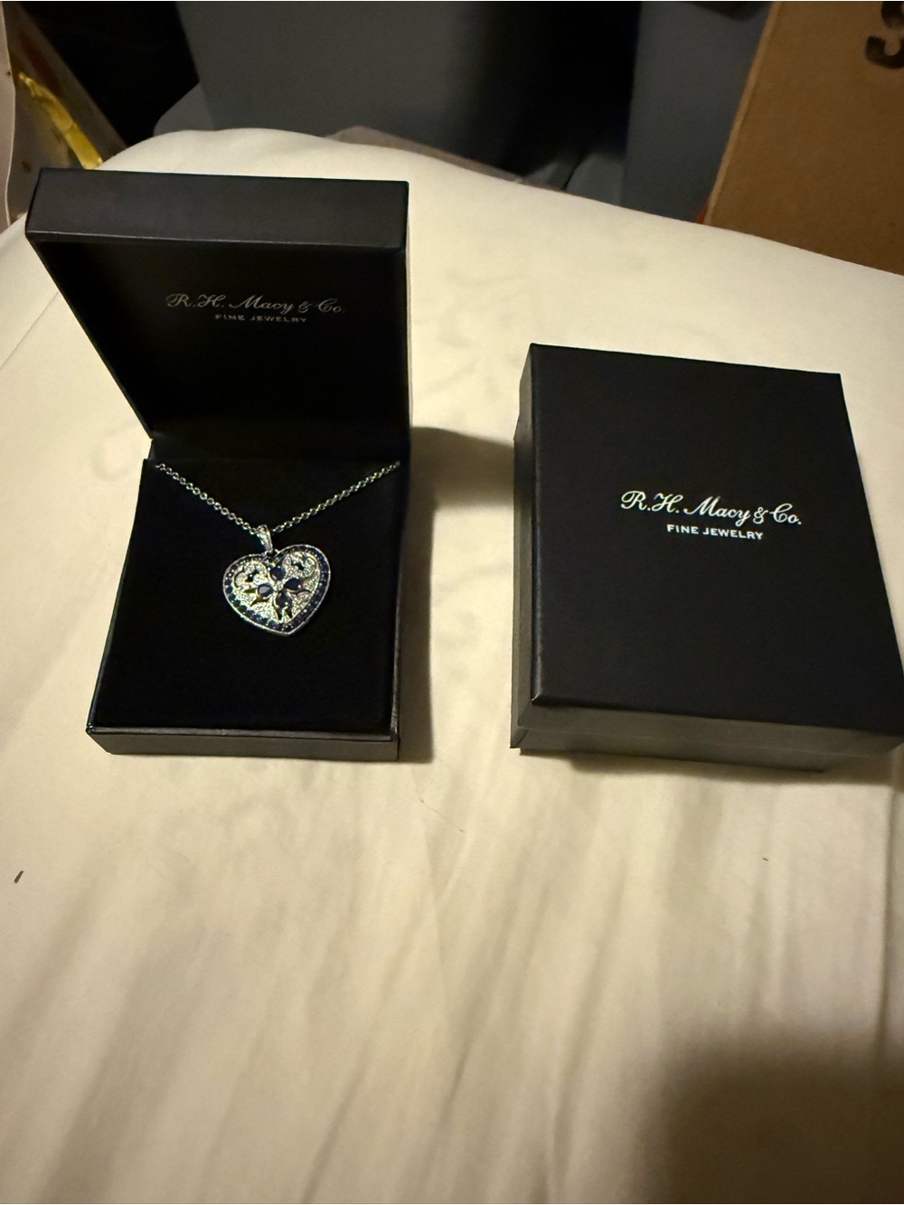 NIB Macy’s sapphire and sterling necklace and heart pendant
